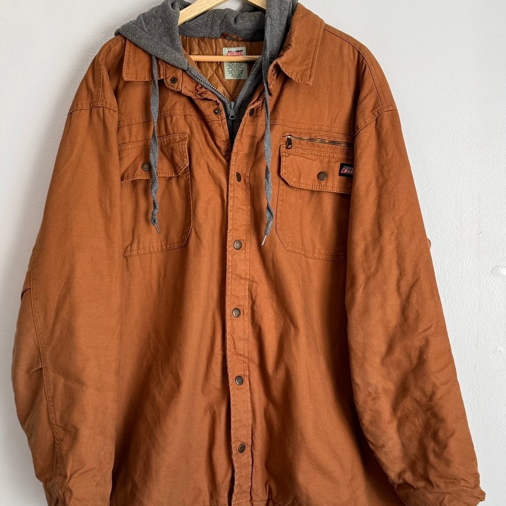 Dickies Jacket Men XXL 2XL Brown Chore Canvas Work Insulated Hoodie Heavy Duty